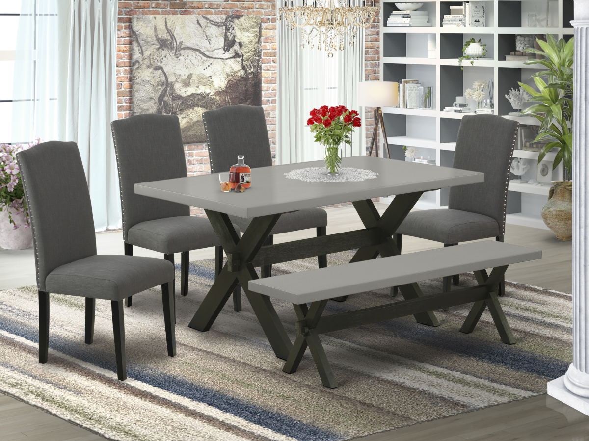 6 Piece X-Style Dining Table Set - Dark Gotham Gray & Cement