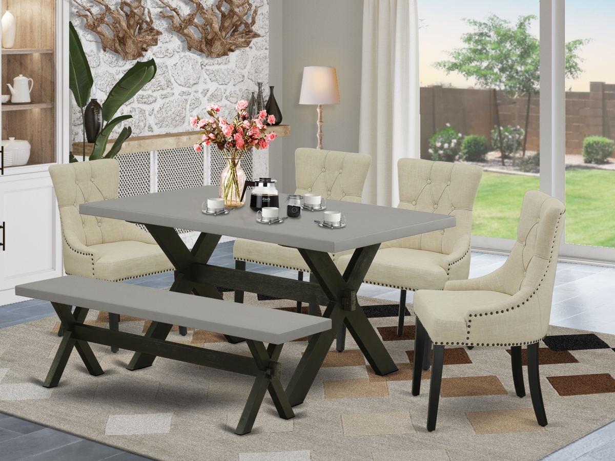 6 Piece X-Style Dining Table Set - Light Beige & Cement