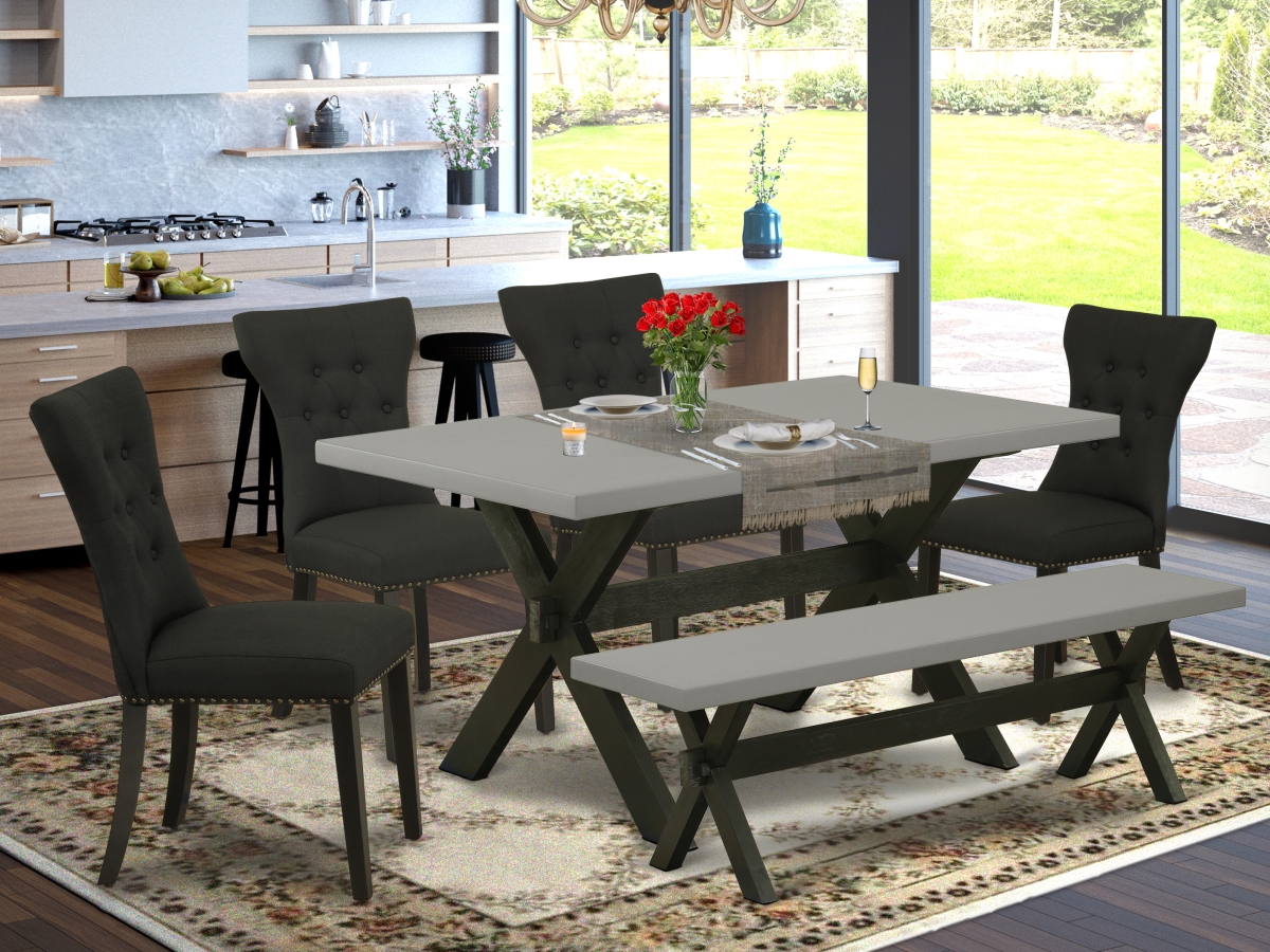 6 Piece X-Style Dining Table Set - Black & Cement
