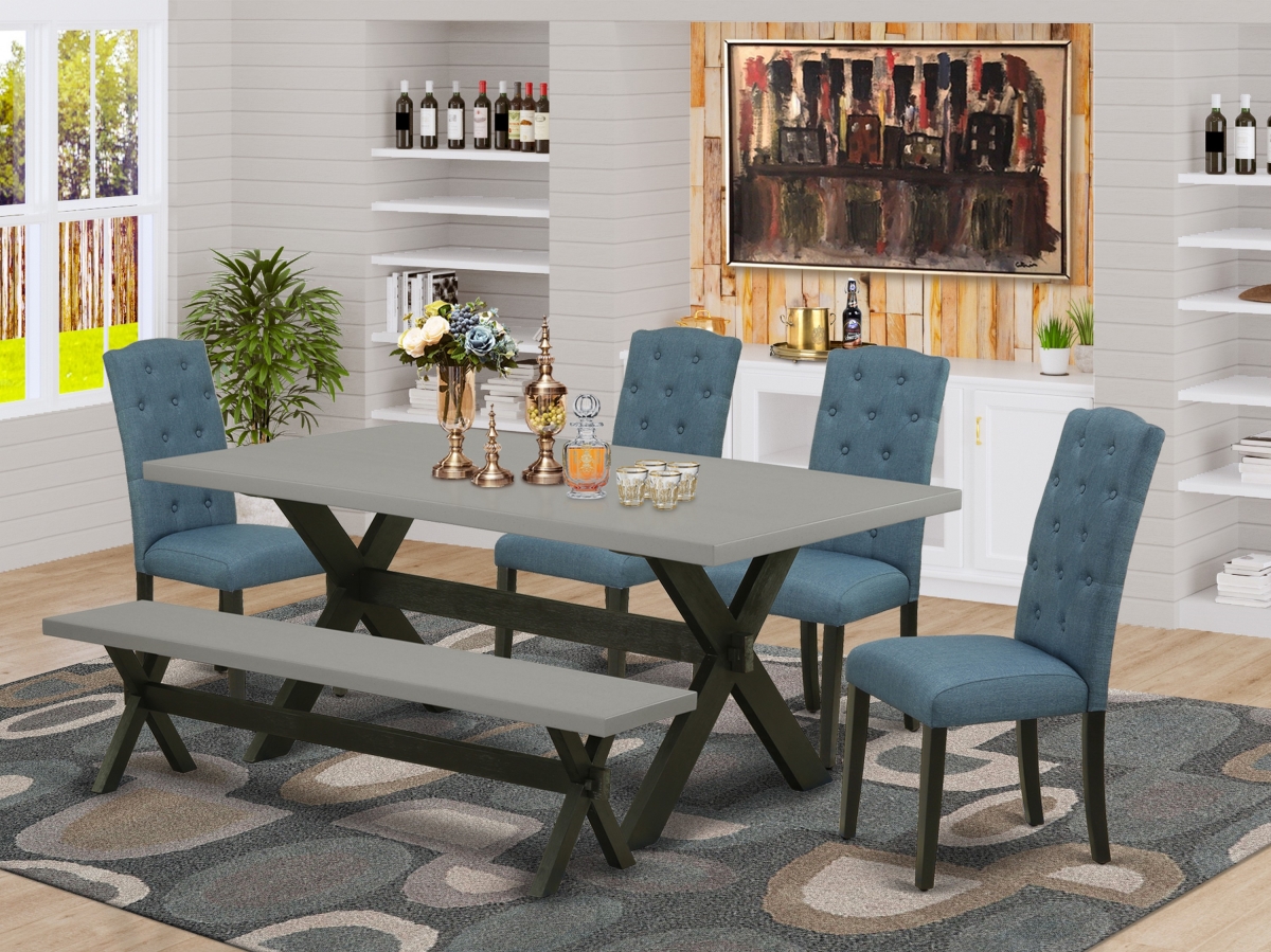 6 Piece X-Style Dining Room Table Set - Blue & Cement