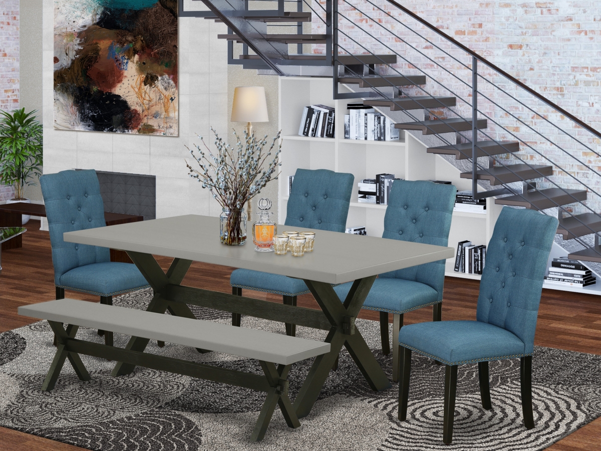 6 Piece X-Style Awesome Dining Table Set - Wire Brushed Black