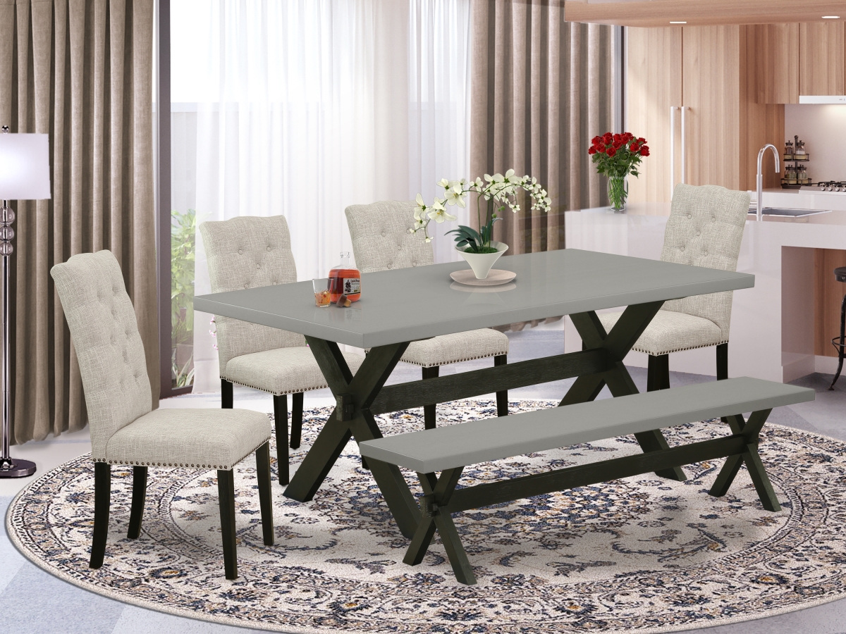 6 Piece X-Style Small Dining Table Set - Dark Khaki
