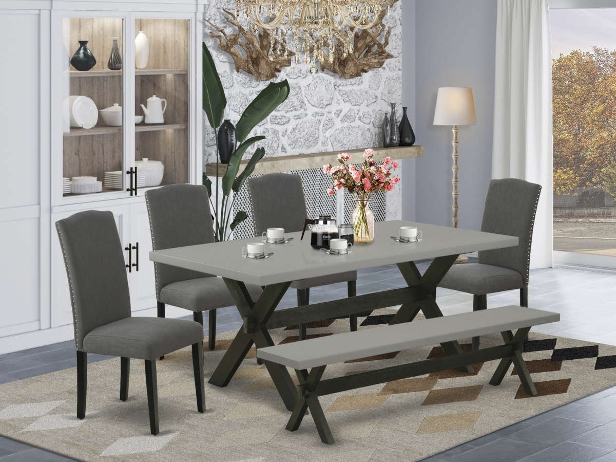 6 Piece X-Style Small Dining Table Set - Dark Gotham Gray