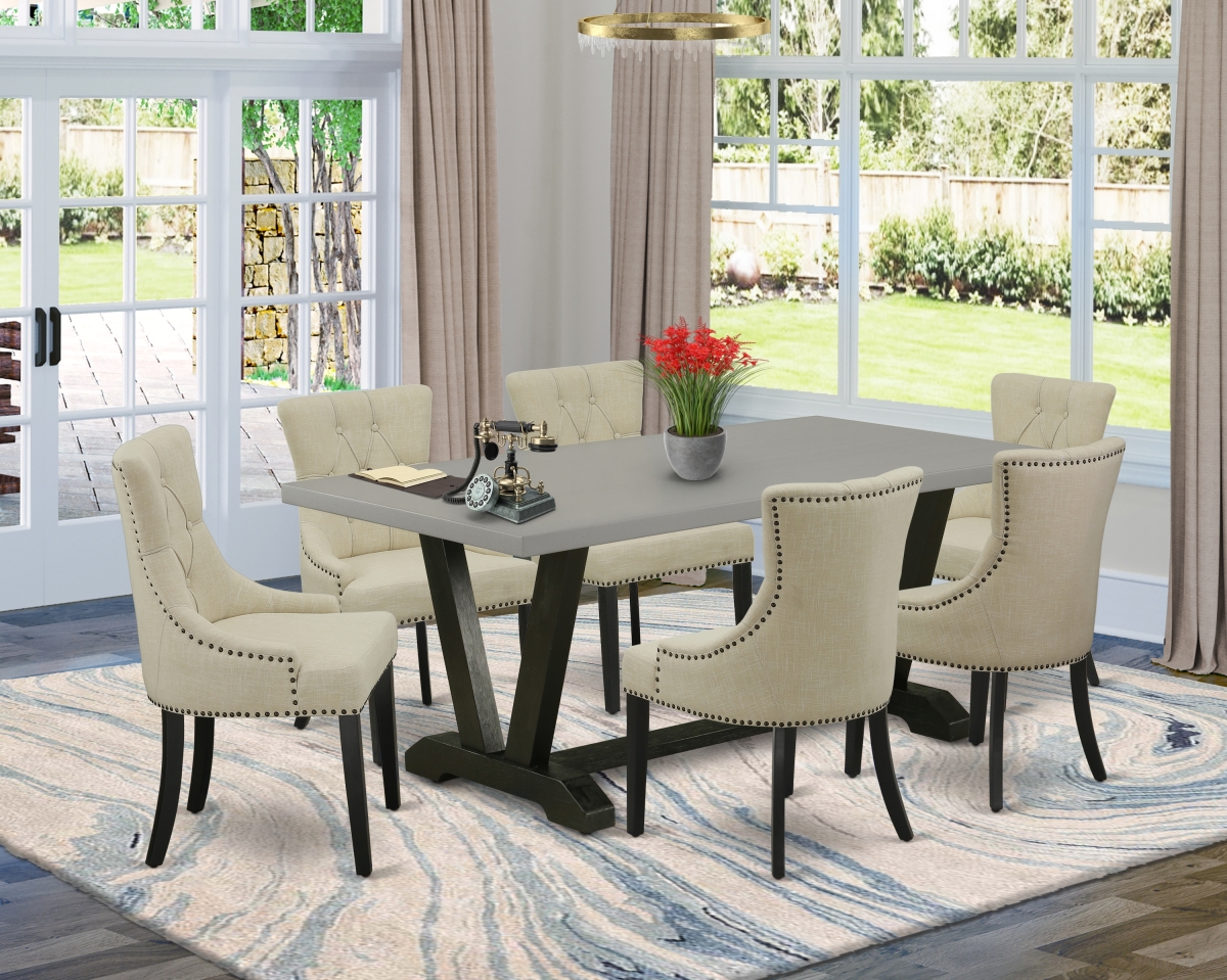 7 Piece V-Style Kitchen Dining Set - Light Beige & Cement