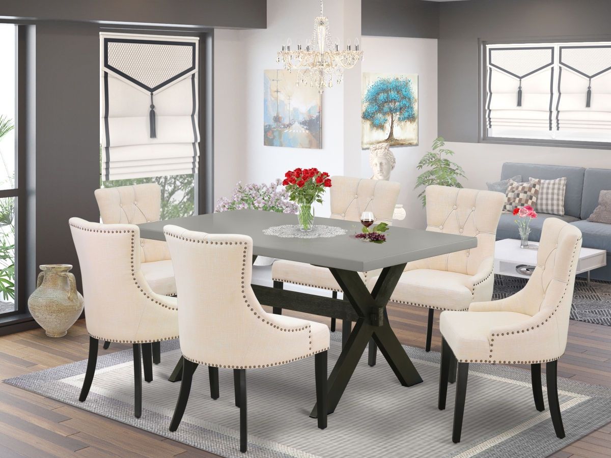 7 Piece X-Style Dining Table Set - Light Beige & Cement