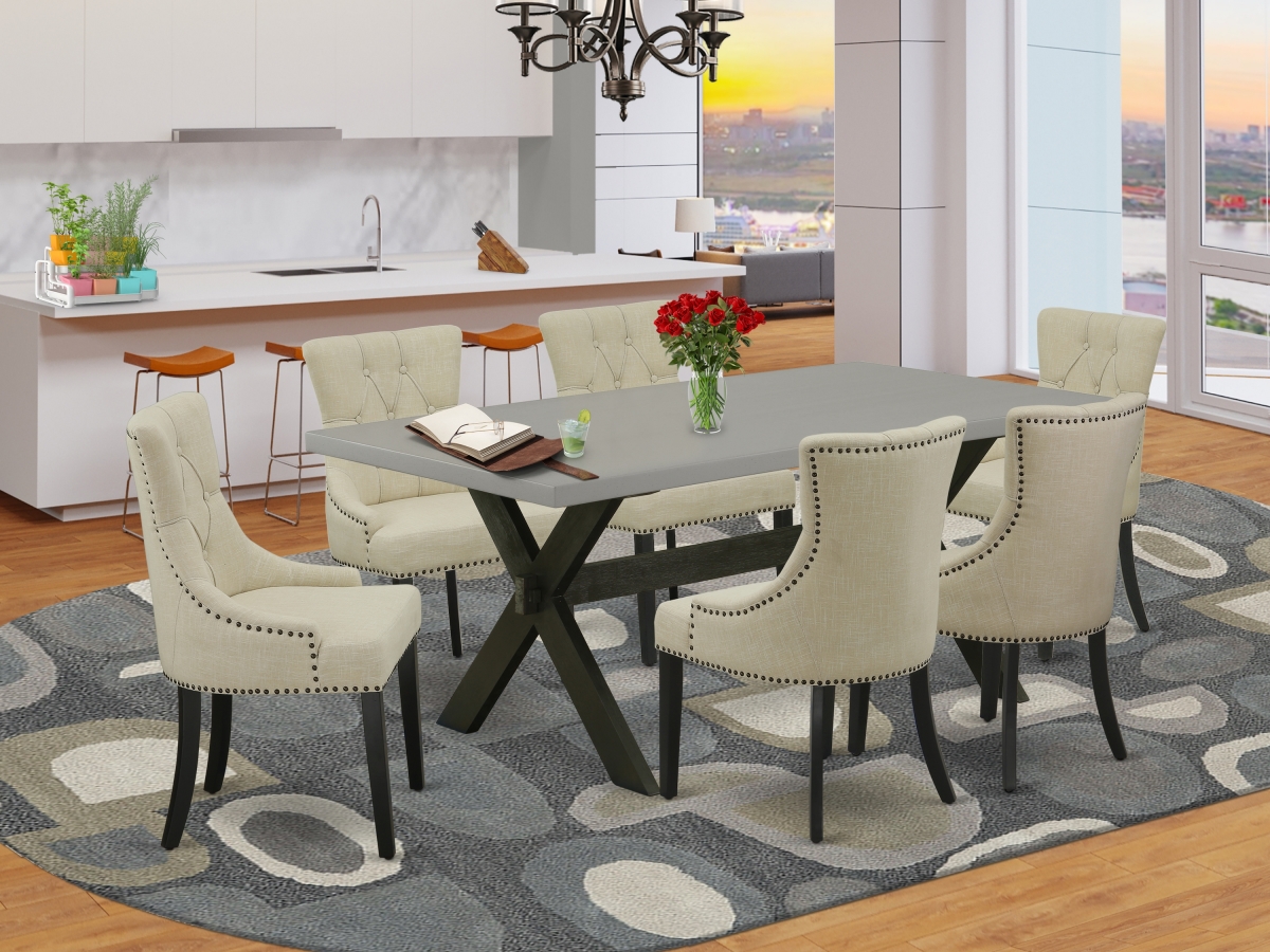 7 Piece X-Style Dinette Room Set - Light Beige & Cement