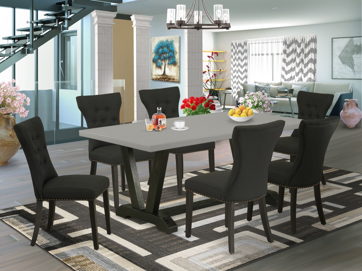 7 Piece V-Style Modern Dining Set - Black & Cement
