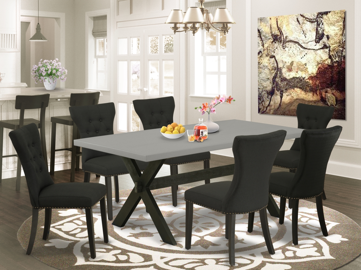 7 Piece X-Style Kitchen Table Set - Black & Cement