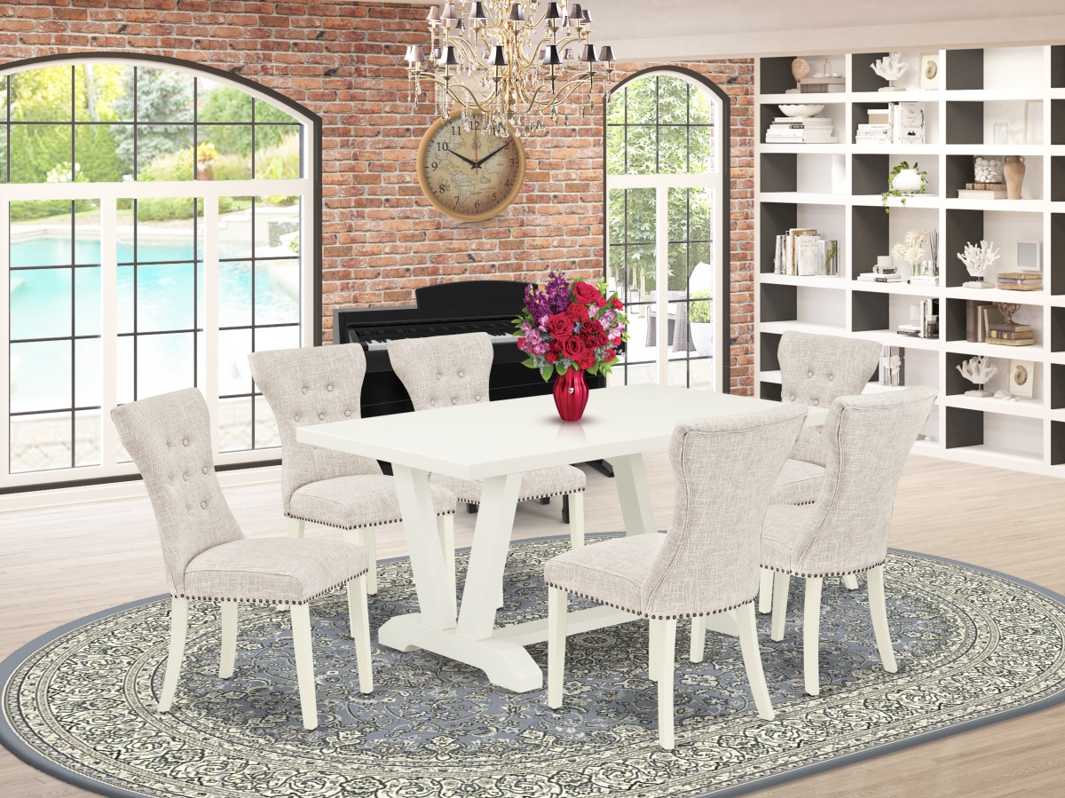 7 Piece V-Style Dining Room Set - Doeskin