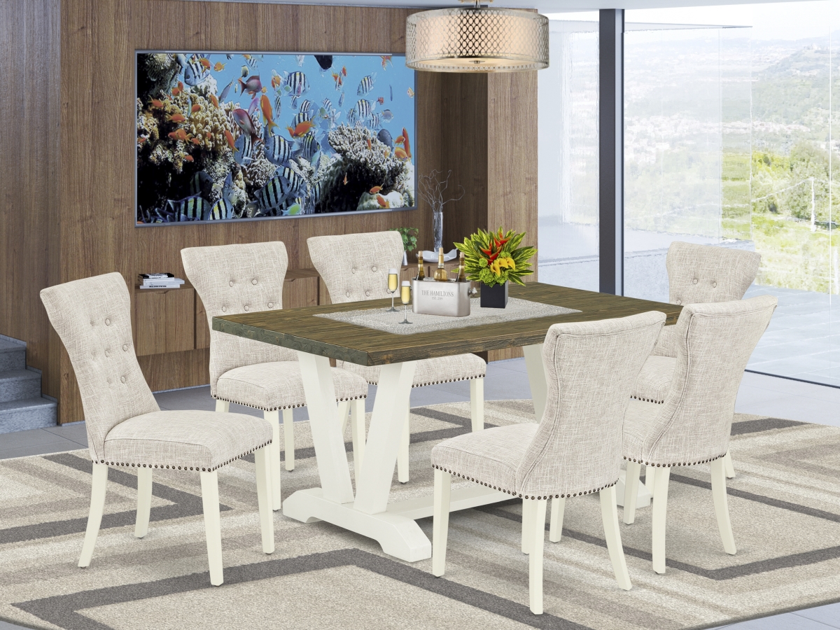 V076GA235-7 7 Piece V-Style Small Dining Table Set - Doeskin
