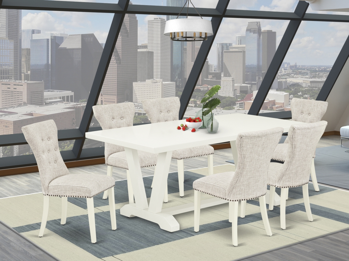 7 Piece V-Style Dining Room Table Set - Linen White
