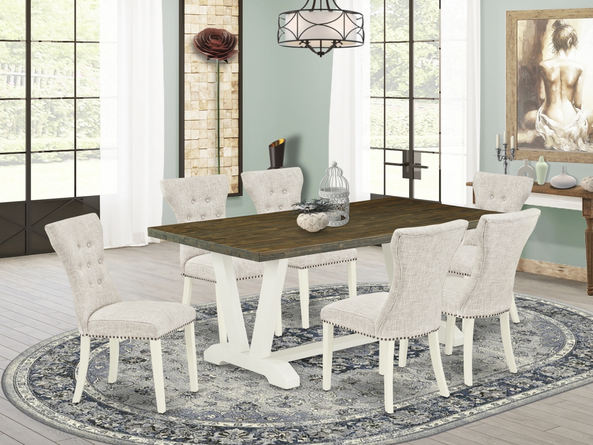 7 Piece V-Style Dinette Room Set - Linen White