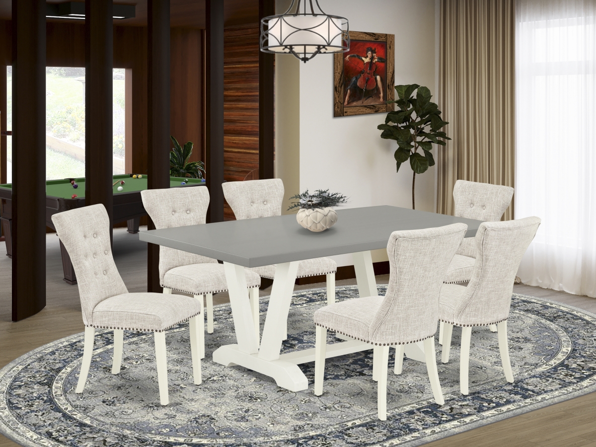 7 Piece V-Style Dining Room Set - Linen White