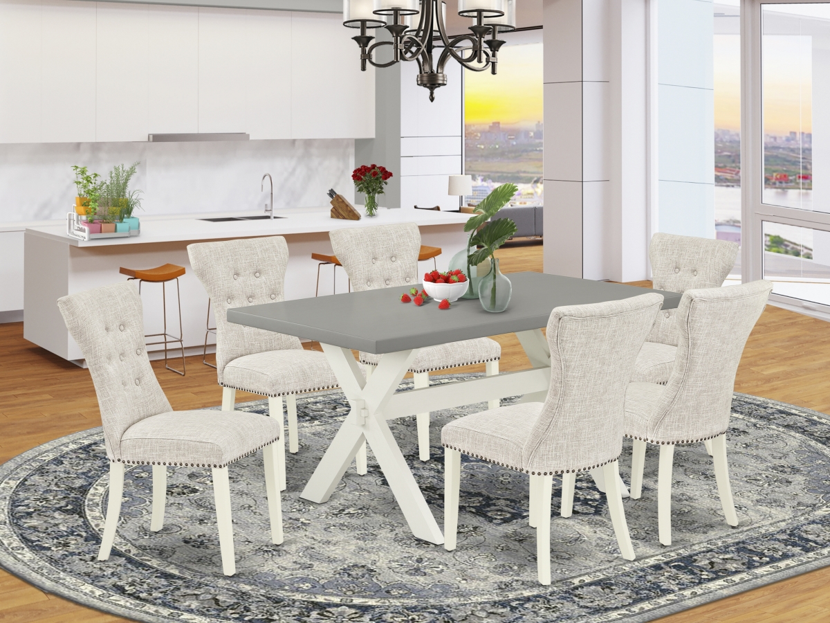 7 Piece X-Style Dining Room Table Set - Linen White