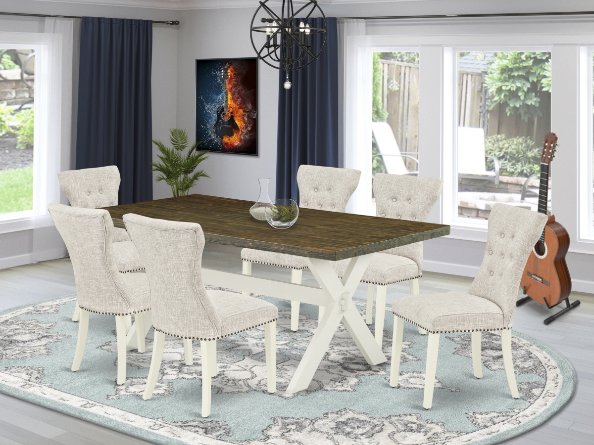7 Piece X-Style Dining Room Set - Linen White