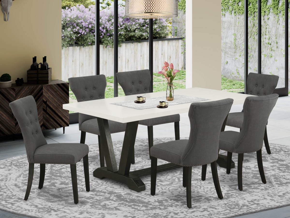 7 Piece V-Style Dining Room Set - Dark Gotham Gray