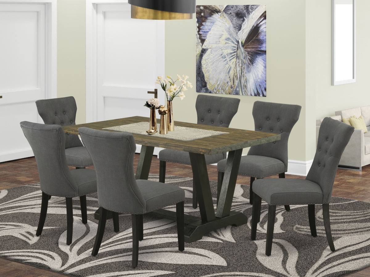 7 Piece V-Style Dining Room Set - Dark Gotham Gray