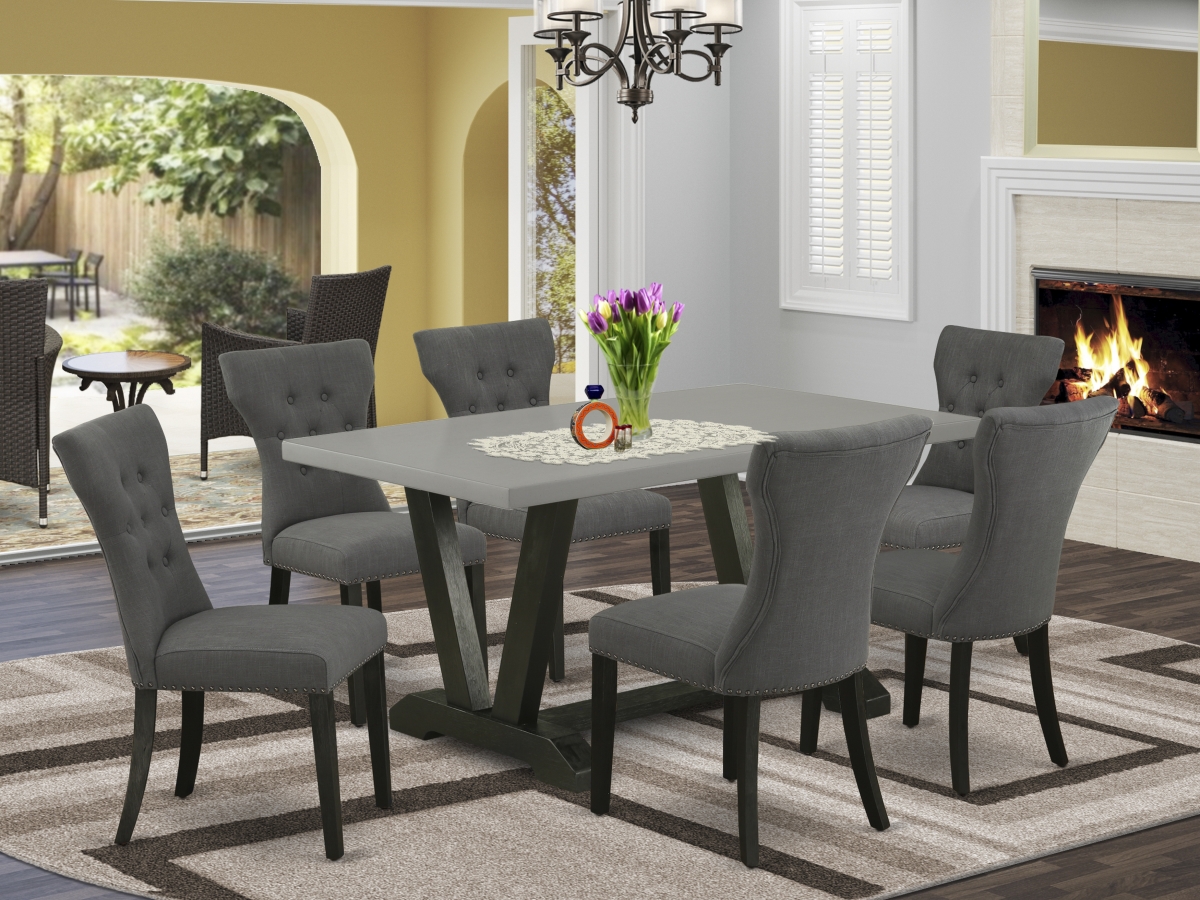 7 Piece V-Style Small Dining Table Set - Dark Gotham Gray