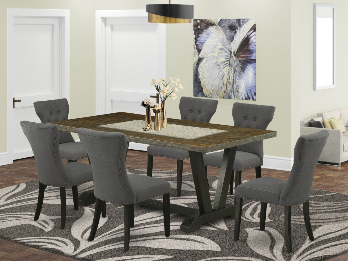 7 Piece V-Style Dining Table Set - Dark Gotham Gray