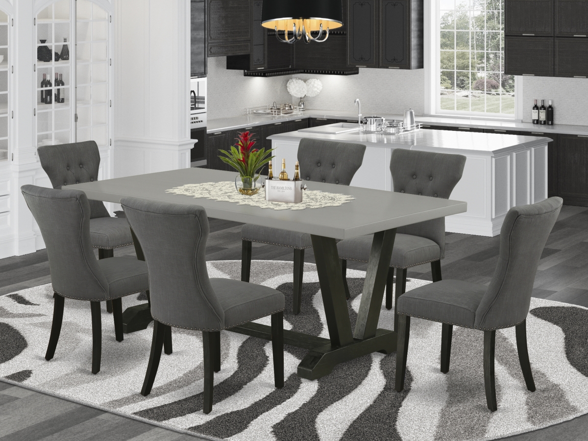 V697GA650-7 7 Piece V-Style Dining Room Table Set - Dark Gotham Gray