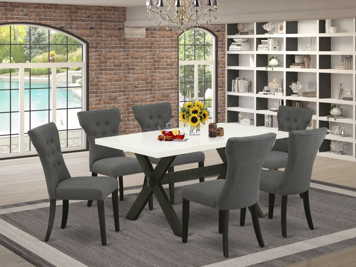 7 Piece X-Style Modern Dining Table Set - Dark Gotham Gray