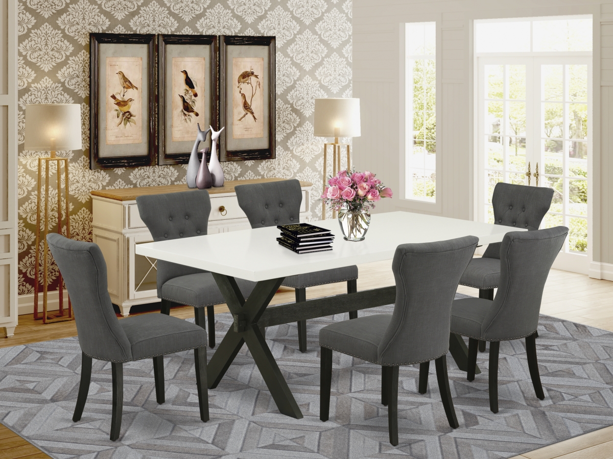 7 Piece X-Style Small Dining Table Set - Dark Gotham Gray