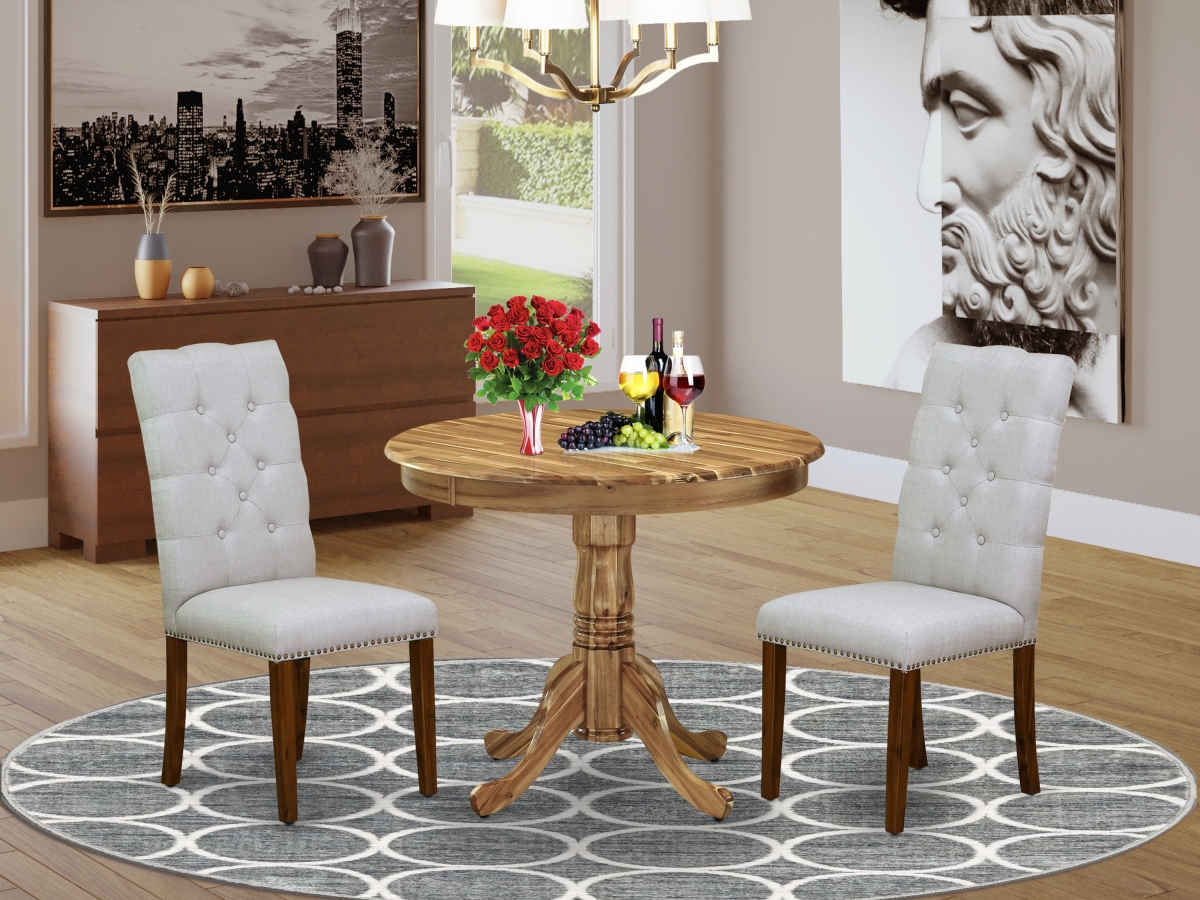 3 Piece Antique Round Dinette Set - Gray, Antique Walnut & Natural