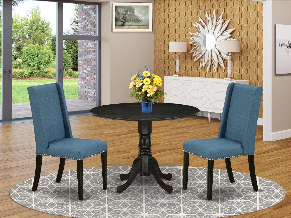 3 Piece Dublin Dining Table Set - Mineral Blue & Black