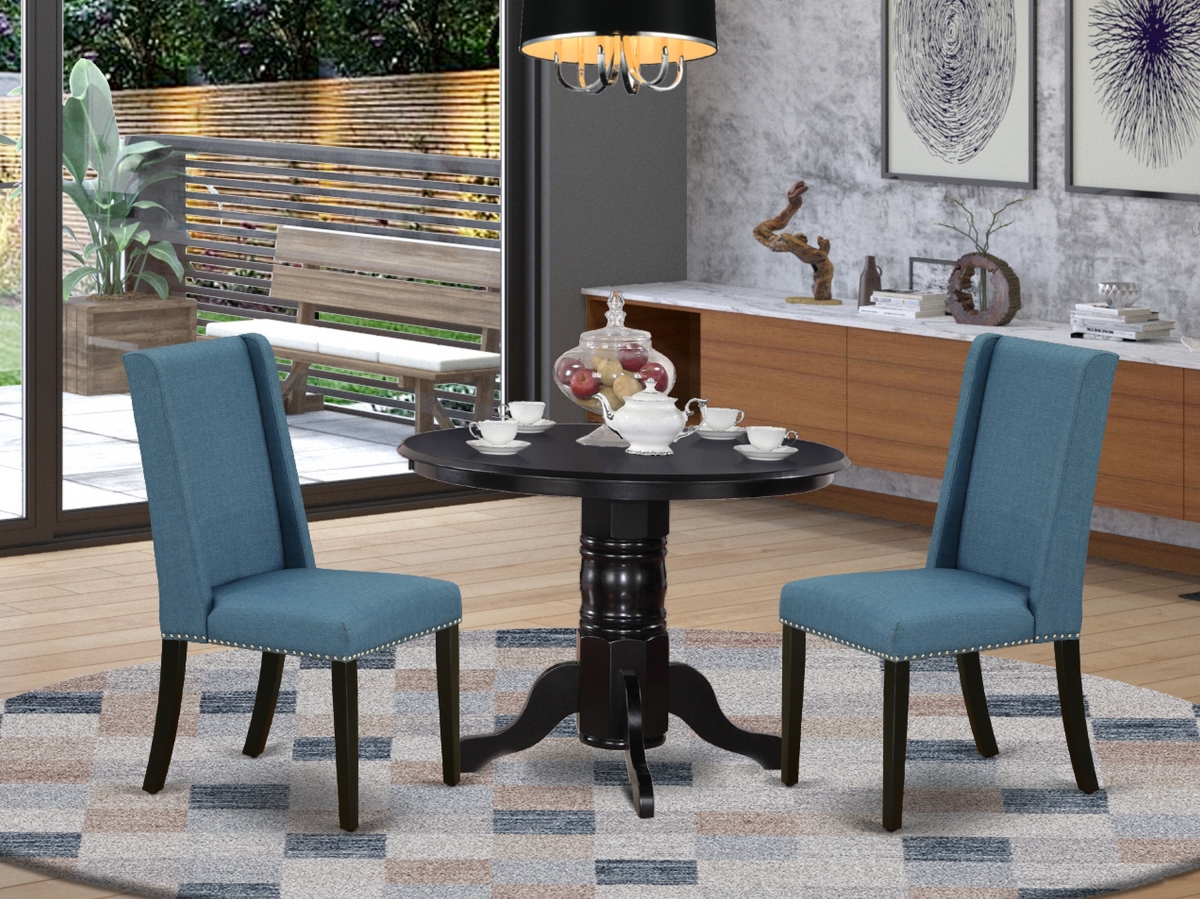 3 Piece Shelton Kitchen Table Set - Mineral Blue & Black