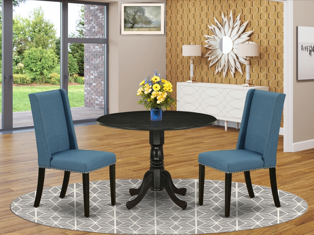 3 Piece Dublin Kitchen Furniture Set - Mineral Blue & Wire Brushed Black