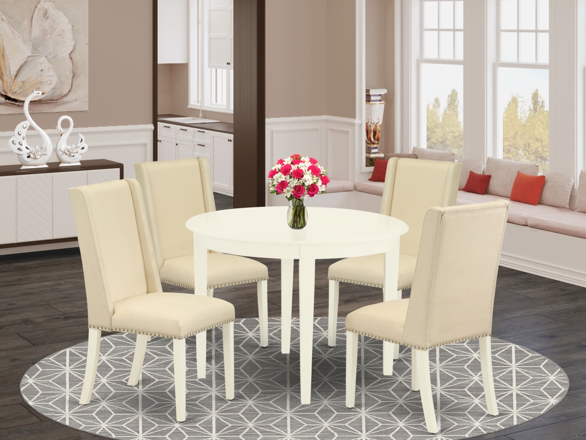 5 Piece Boston Dinette Table Set - Cream & Linen White