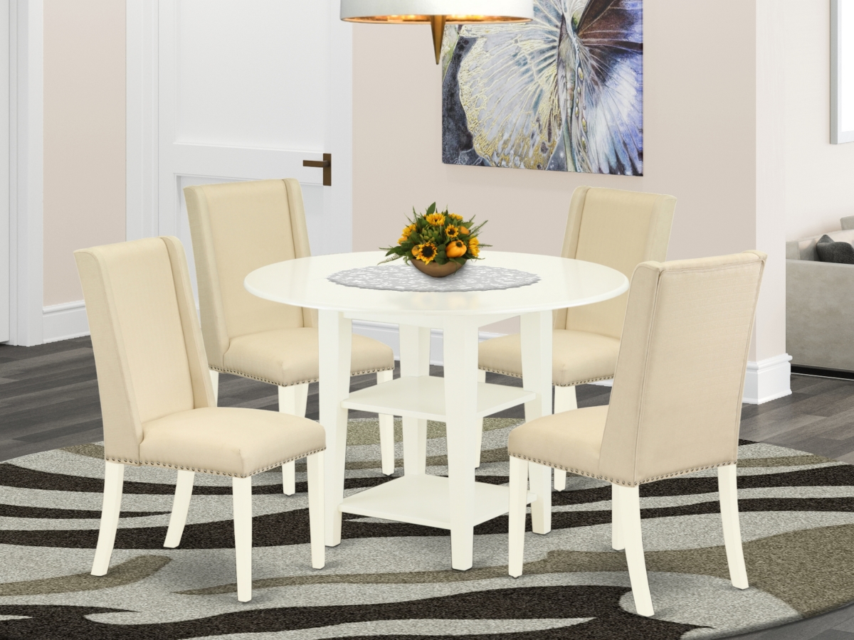 5 Piece Sudbury Dining Table Set - Linen White & Cream