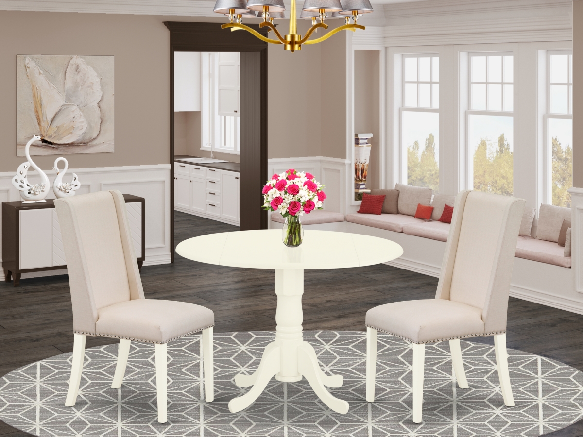 3 Piece Dublin Wood Dining Table Set - Cream & Linen White