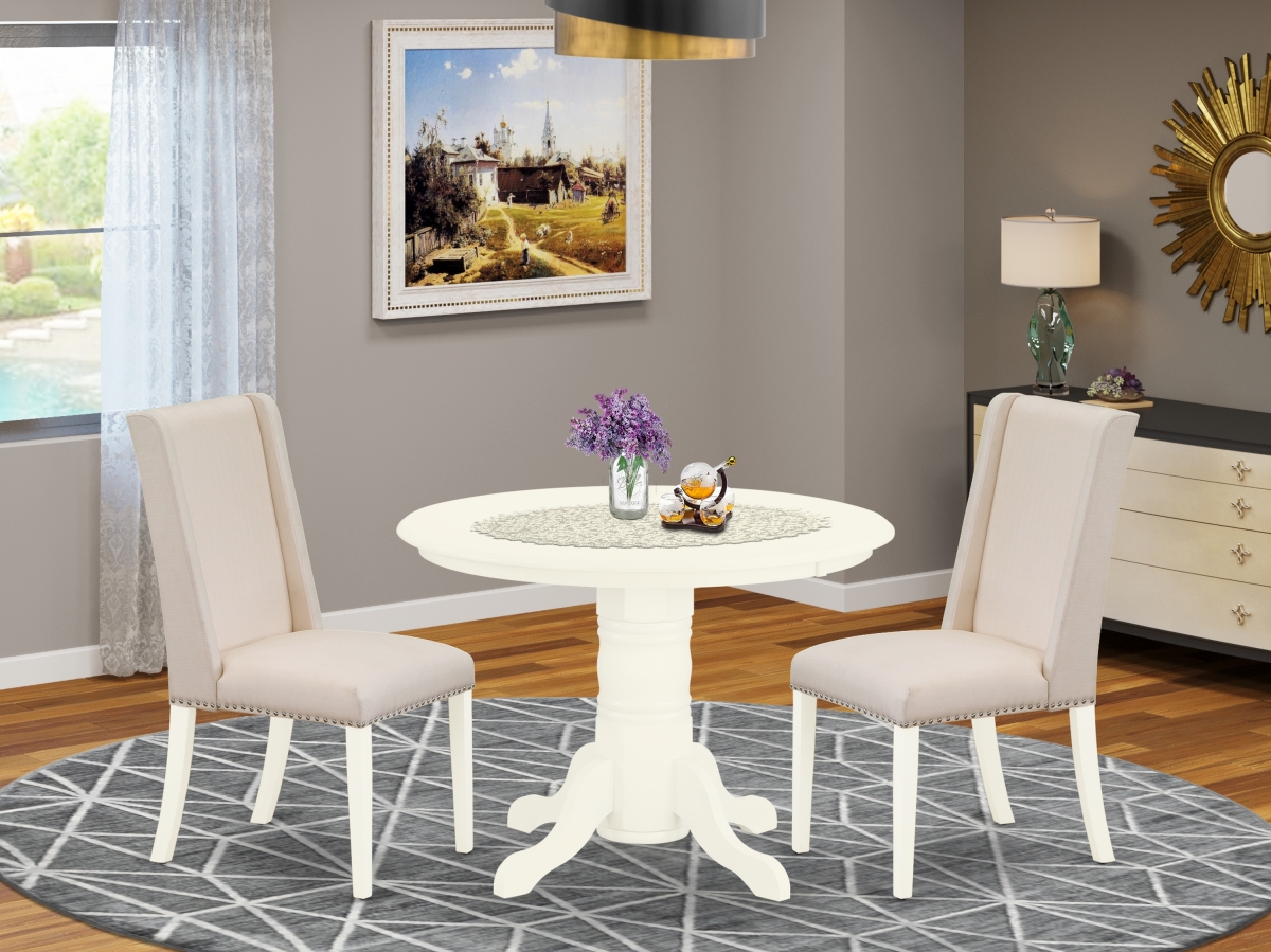 SHFL3-WHI-01 3 Piece Shelton Dining Table Set - Cream & Linen White