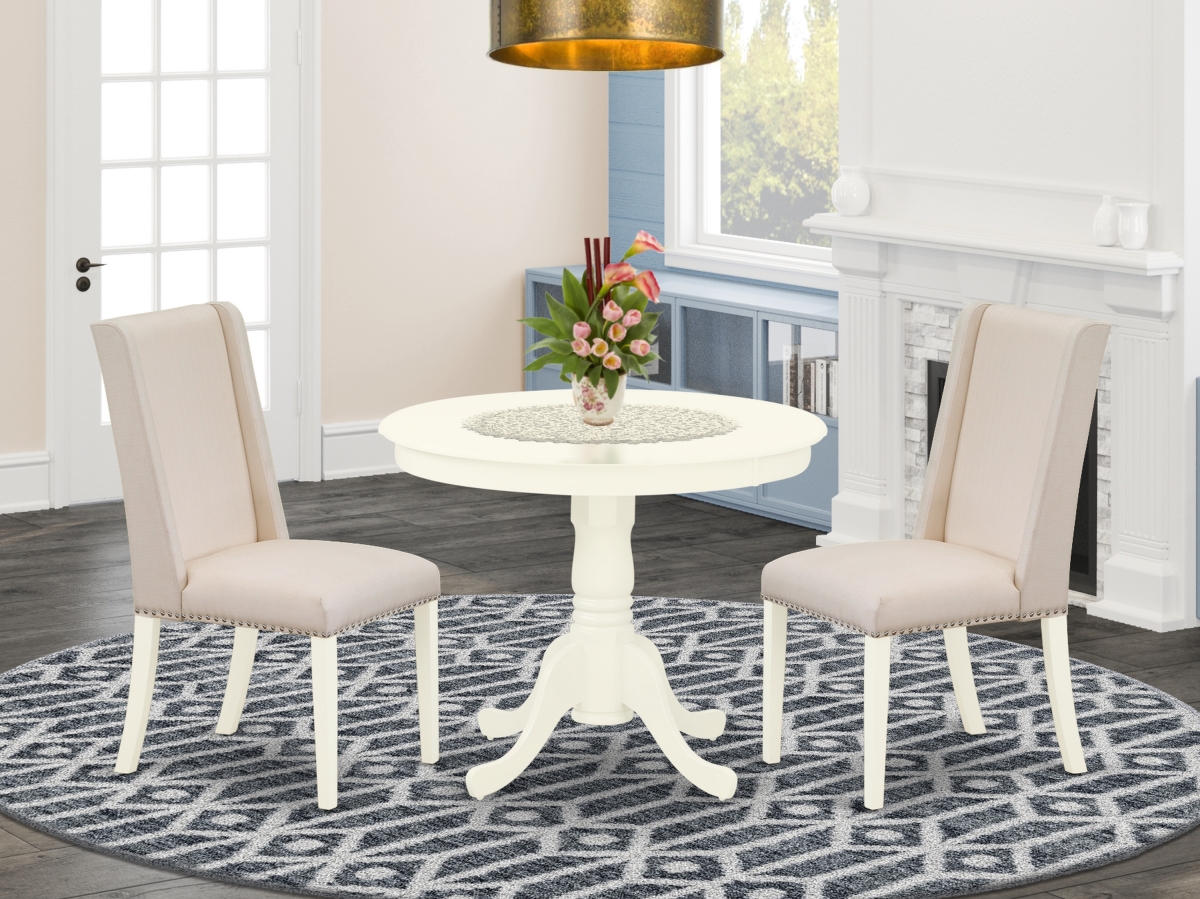 3 Piece Antique Dinette Table Set - Cream & Linen White