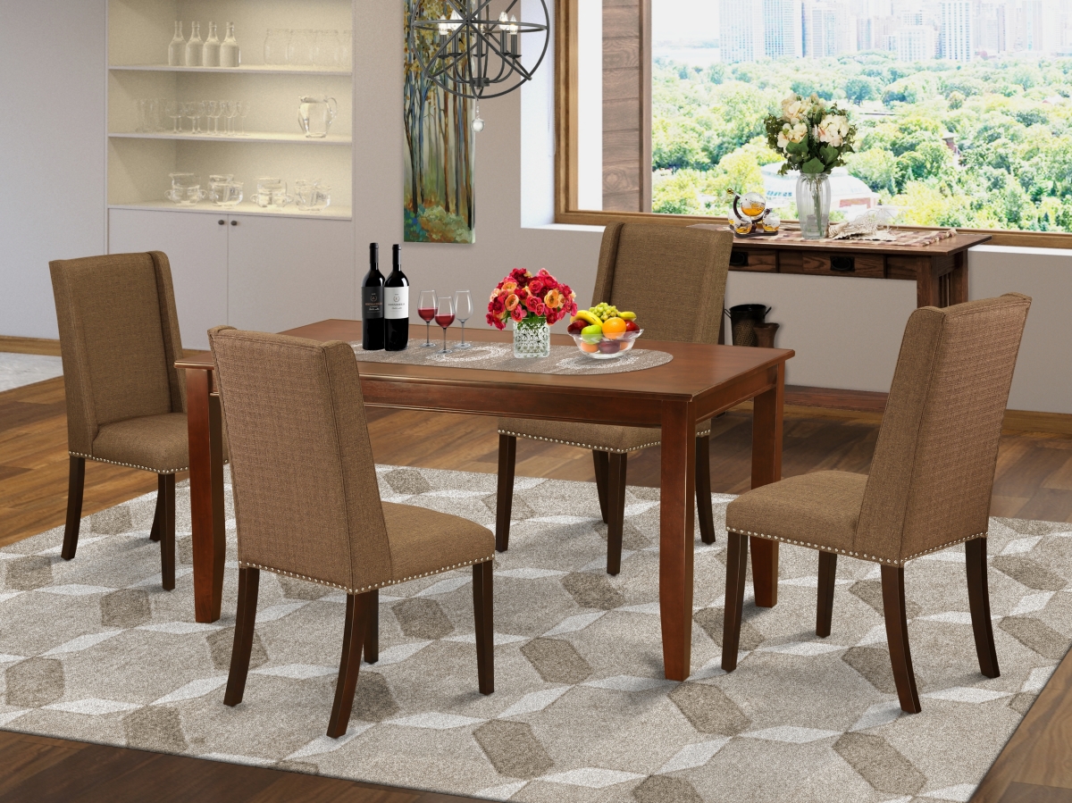 5 Piece Dudley Dining Set - Mahogany & Brown Beige