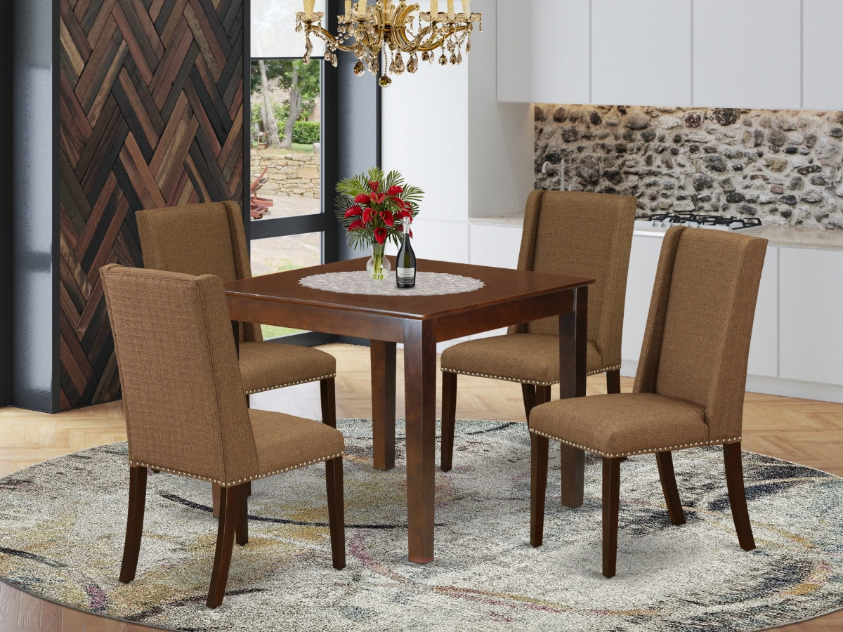 5 Piece Oxford Modern Dining Table Set - Mahogany & Brown Beige
