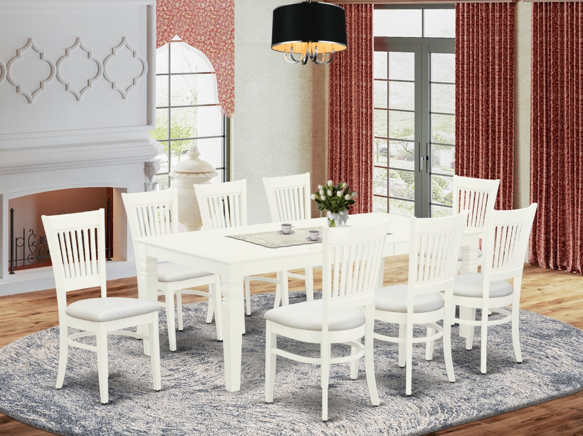 9 Piece Logan Kitchen Dining Table Set - Linen White