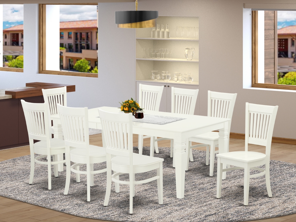 9 Piece Logan Wood Dining Table Set - Linen White