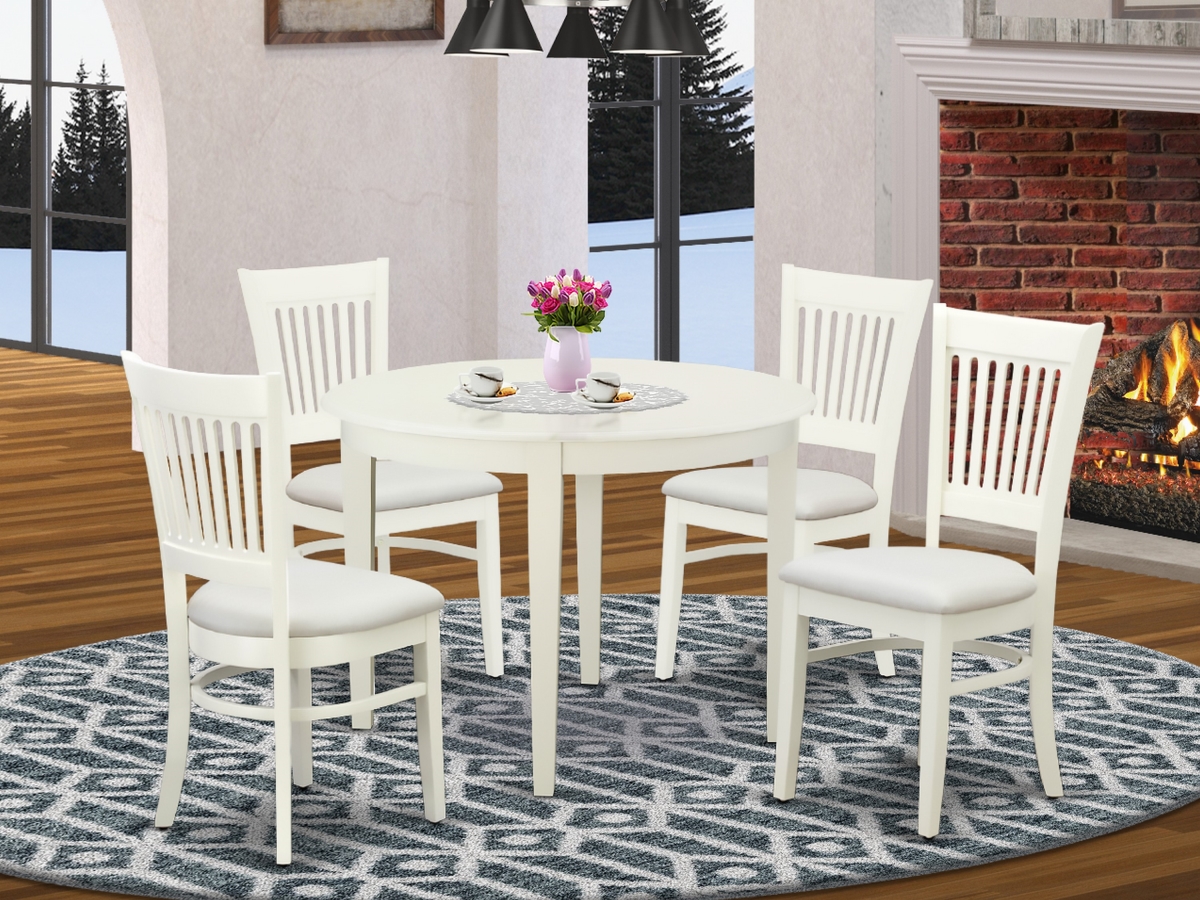 5 Piece Boston Wood Dining Table Set - Linen White