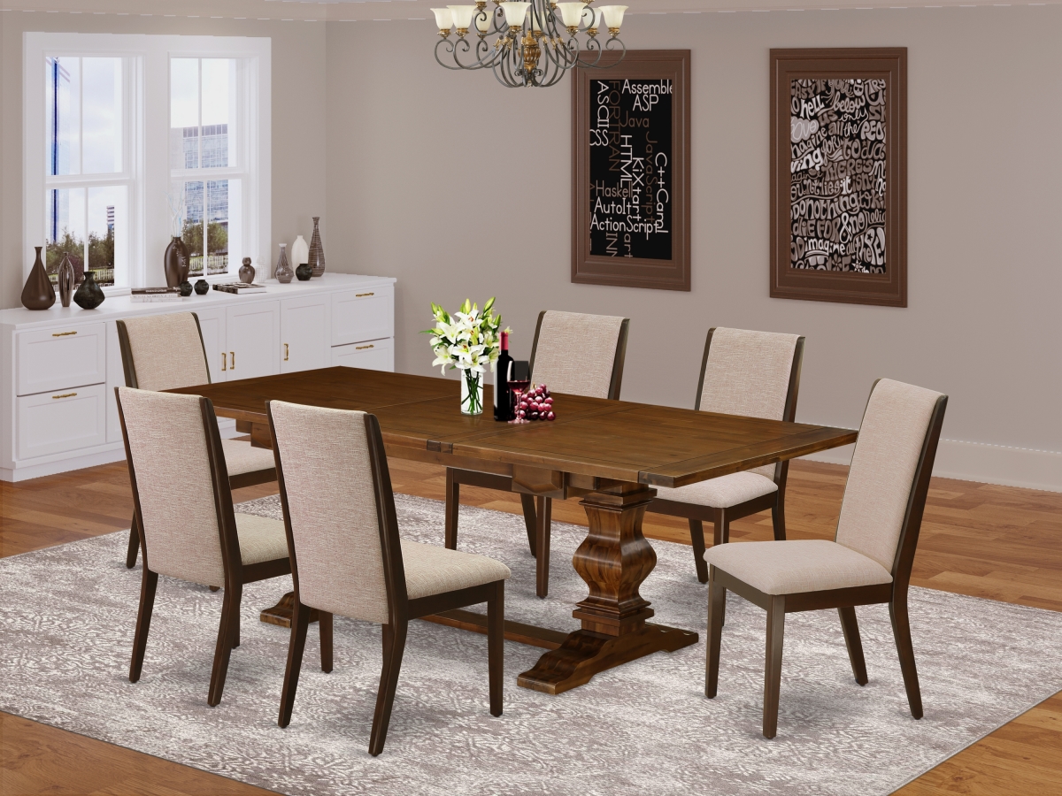 7 Piece Lassale Dining Set - Antique Walnut, Mahogany & Light Tan