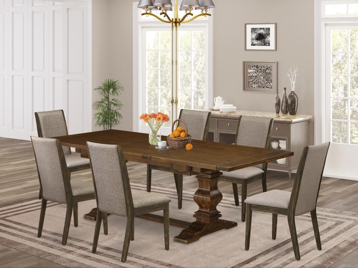 7 Piece Lassale Dinette Set - Antique Walnut, Distressed Jacobean & Dark Khaki