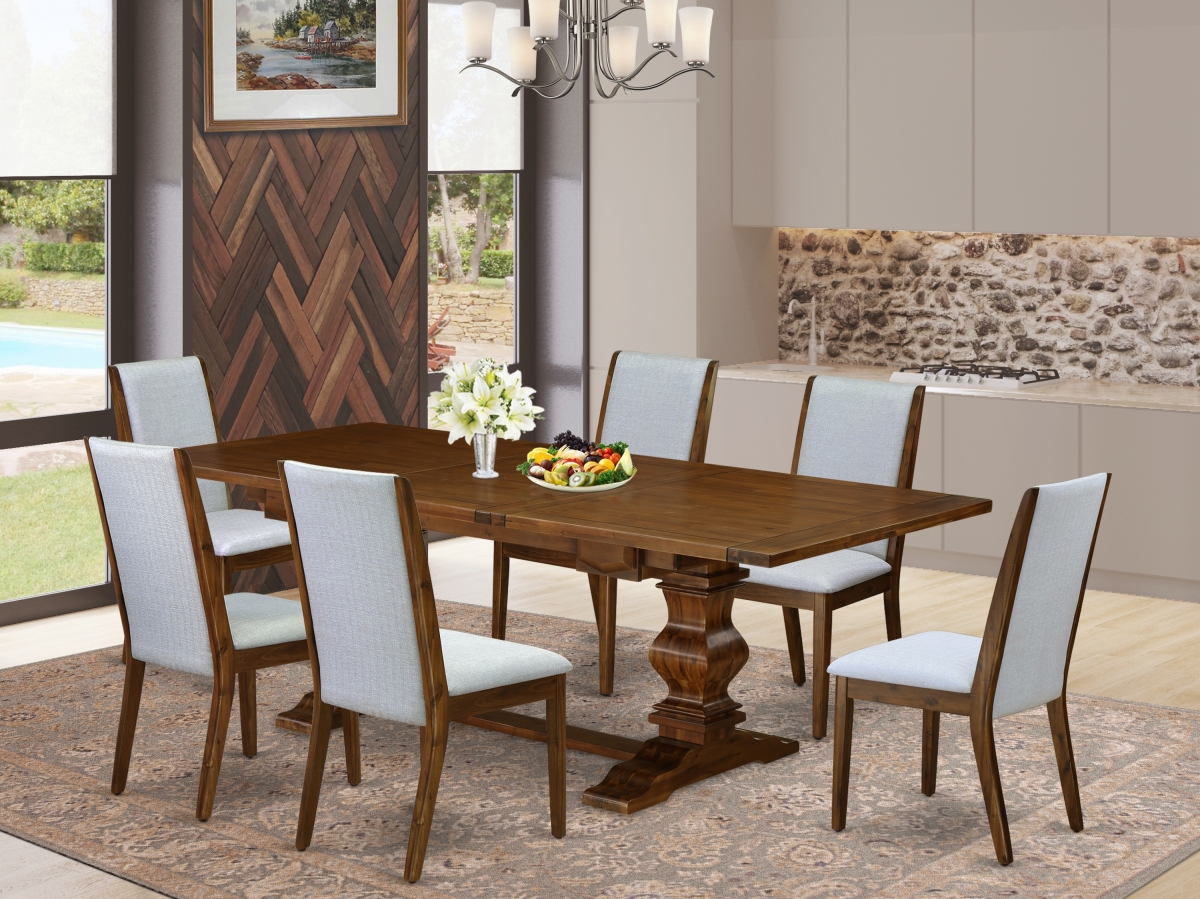 7 Piece Lassale Modern Dining Table Set - Antique Walnut & Modern Gray