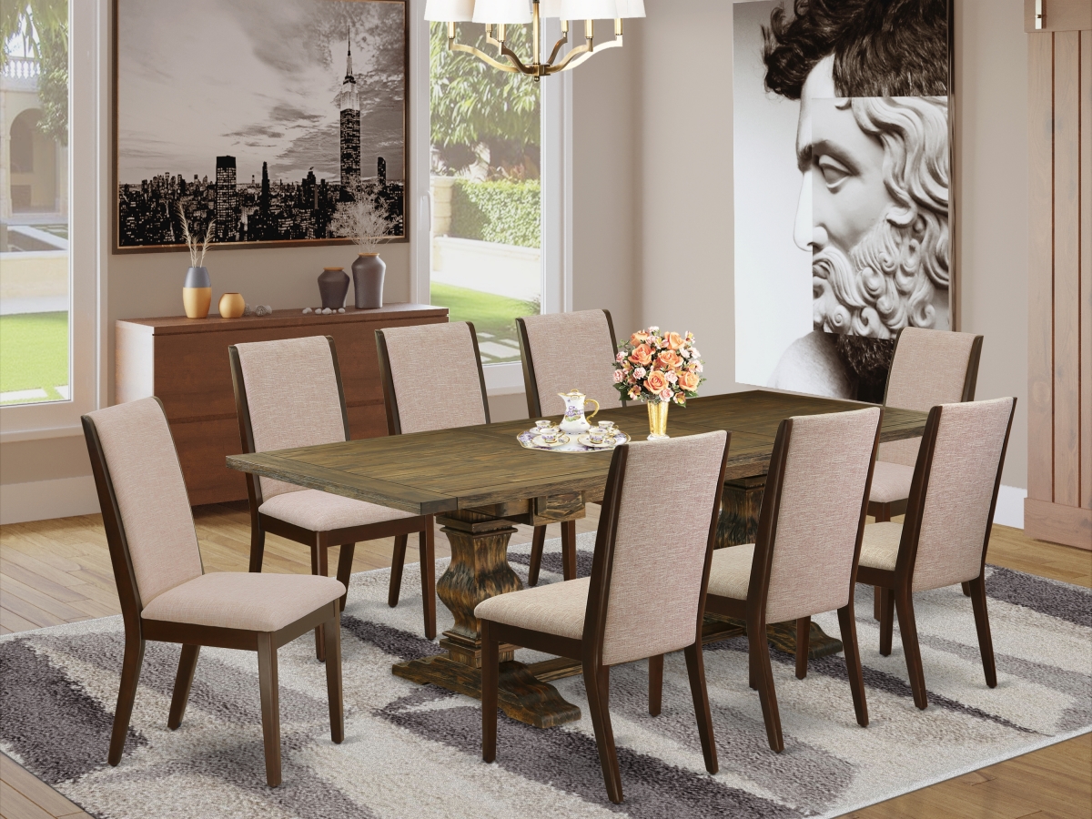 9 Piece Lassale Dinette Set - Distressed Jacobean, Mahogany & Light Tan