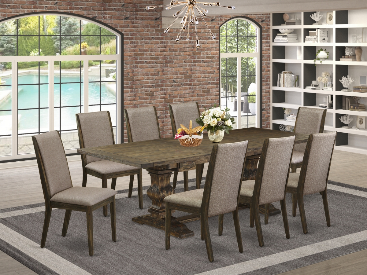 9 Piece Lassale Modern Dining Table Set - Distressed Jacobean & Dark Khaki