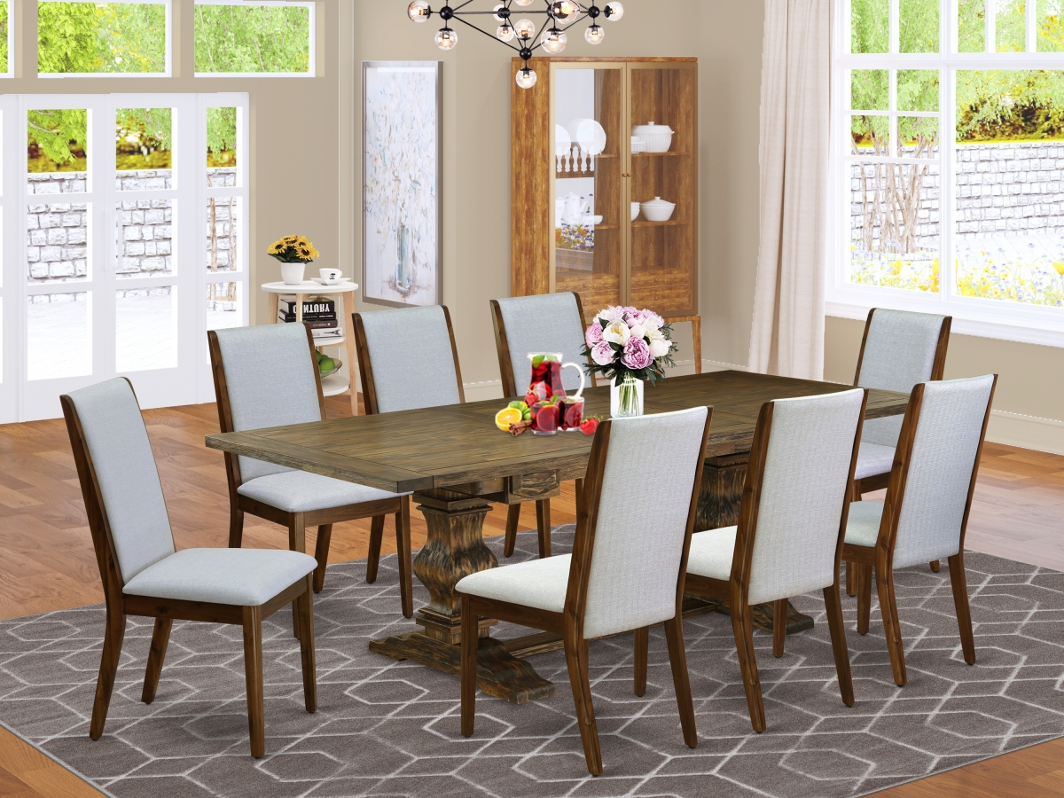 9 Piece Lassale Modern Dining Table Set - Distressed Jacobean, Antique Walnut & Modern Gray