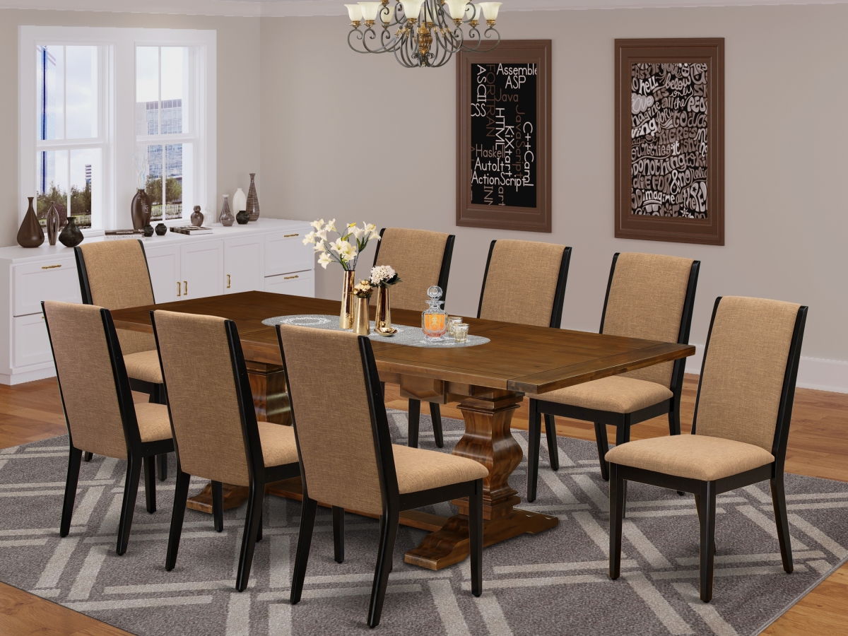 9 Piece Lassale Dinette Set - Antique Walnut, Black & Light Sable