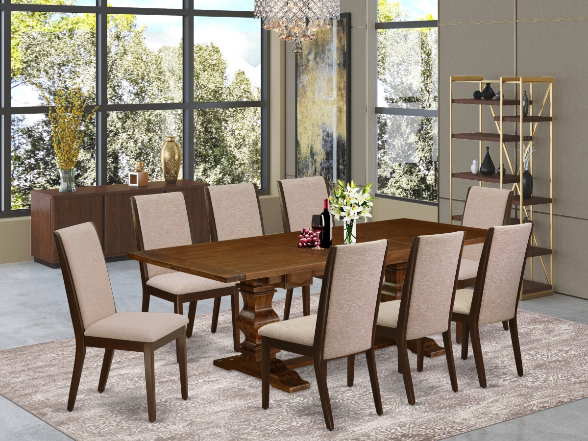 9 Piece Lassale Kitchen Table Set - Antique Walnut, Mahogany & Light Tan