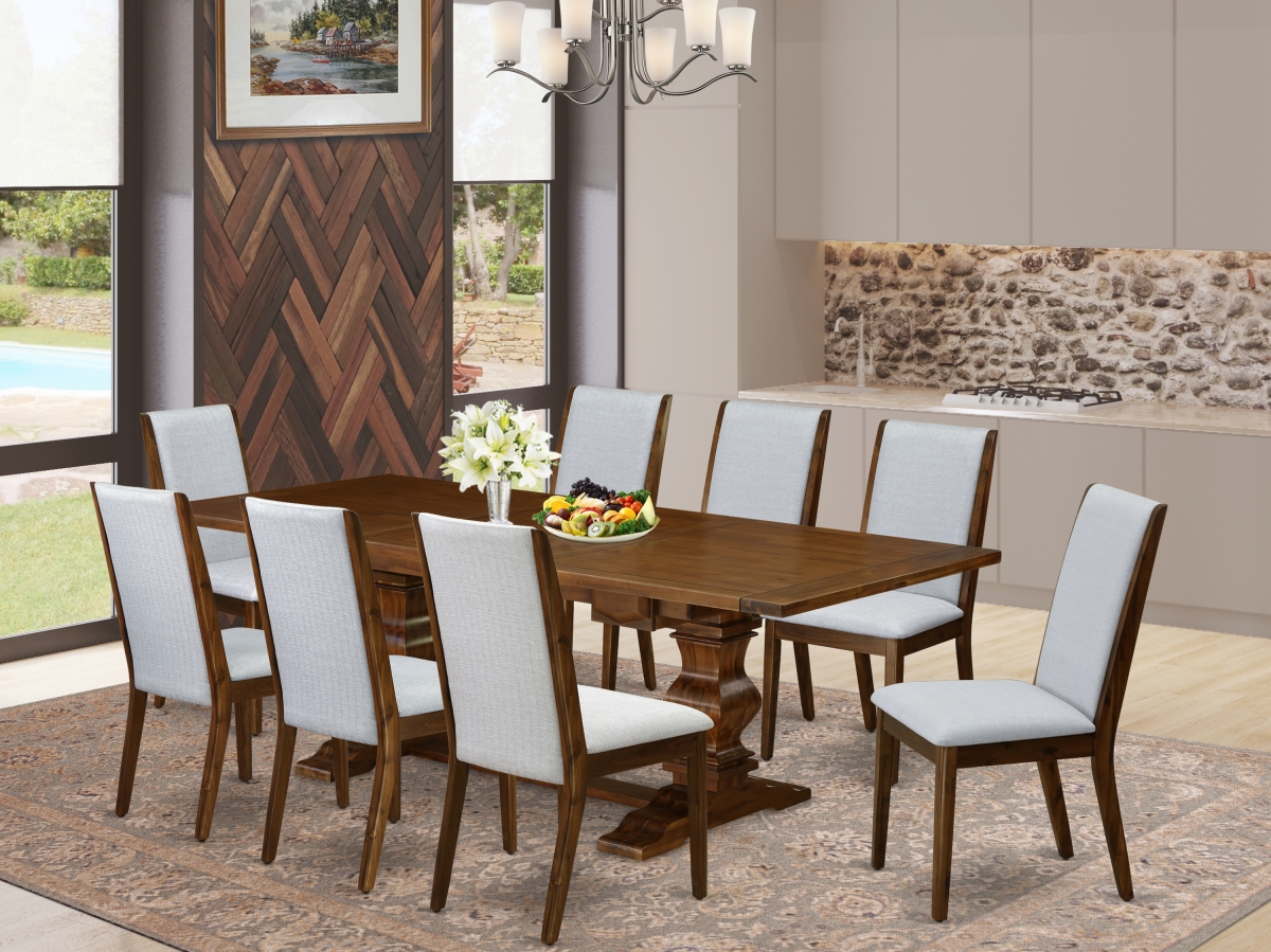 9 Piece Lassale Dinette Set - Antique Walnut & Modern Gray