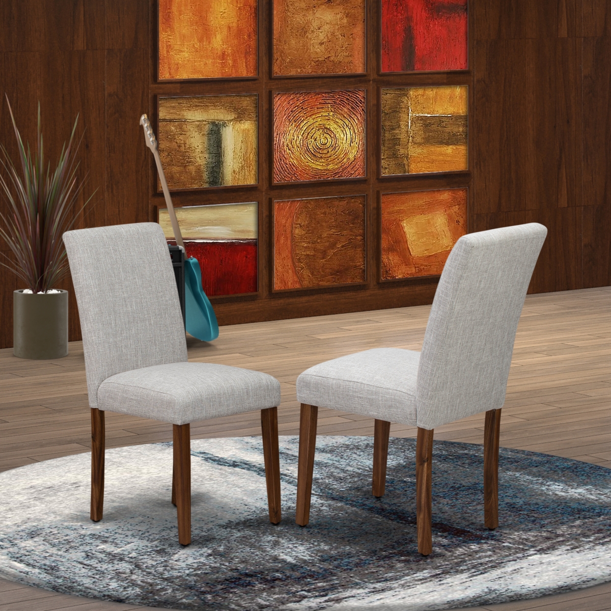 ABPNT35 Abbott Antique Walnut Hardwood Structure Dining Chairs with Doeskin Linen Fabric Seat & Simple Back - Set of 2
